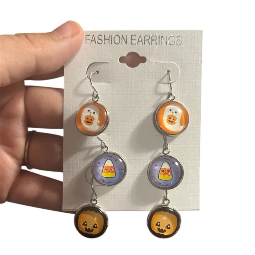Halloween Themed Fishhook Earrings- Set of 3. Pumpkins, Candy Corn & Ghosts.